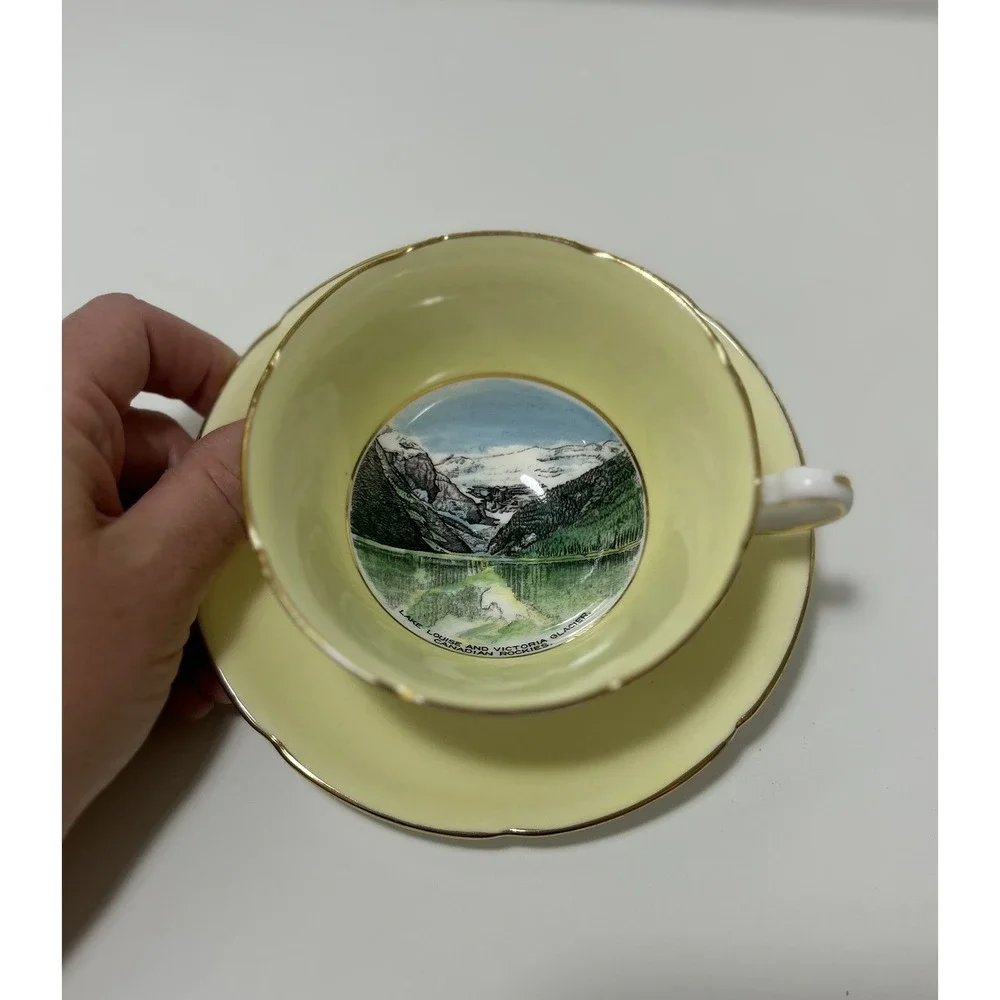 Royal Grafton Bone China Cup and Saucer Set Lake Louise Victoria Glacier Canada